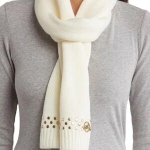 $88 - Michael MICHAEL KORS Disk Studded Logo Scarf in Cream 66" L x 9" W